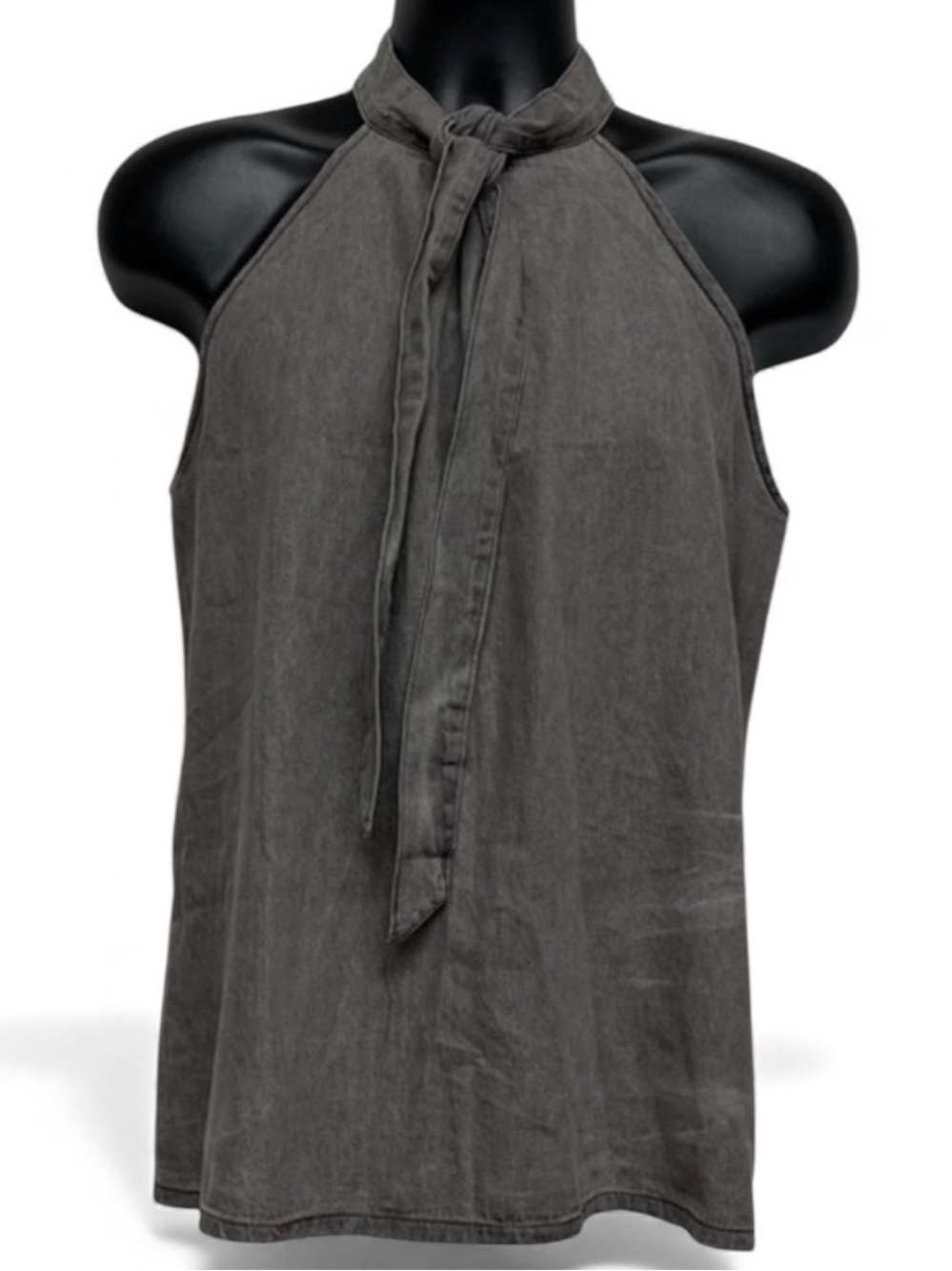 Charcoal Halter Tie Neck Blouse XL Sleeveless Flowy Boutique Top